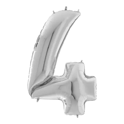 Kæmpe fødselsdagsballon nummer 4 sølv 163 cm