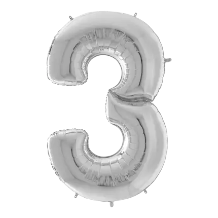 Kæmpe fødselsdagsballon nummer 3 sølv 163 cm