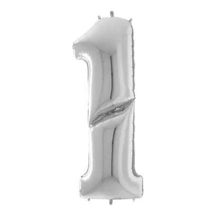 Kæmpe fødselsdagsballon nummer 1 sølv 163 cm