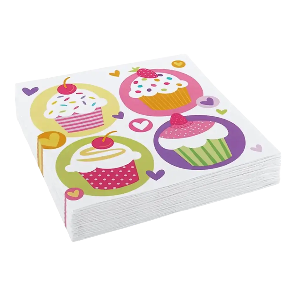 Papirservietter med Cupcake-design (sæt med 20 stk.)