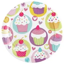 Paptallerken Cupcake-design ø23cm (sæt med 8)