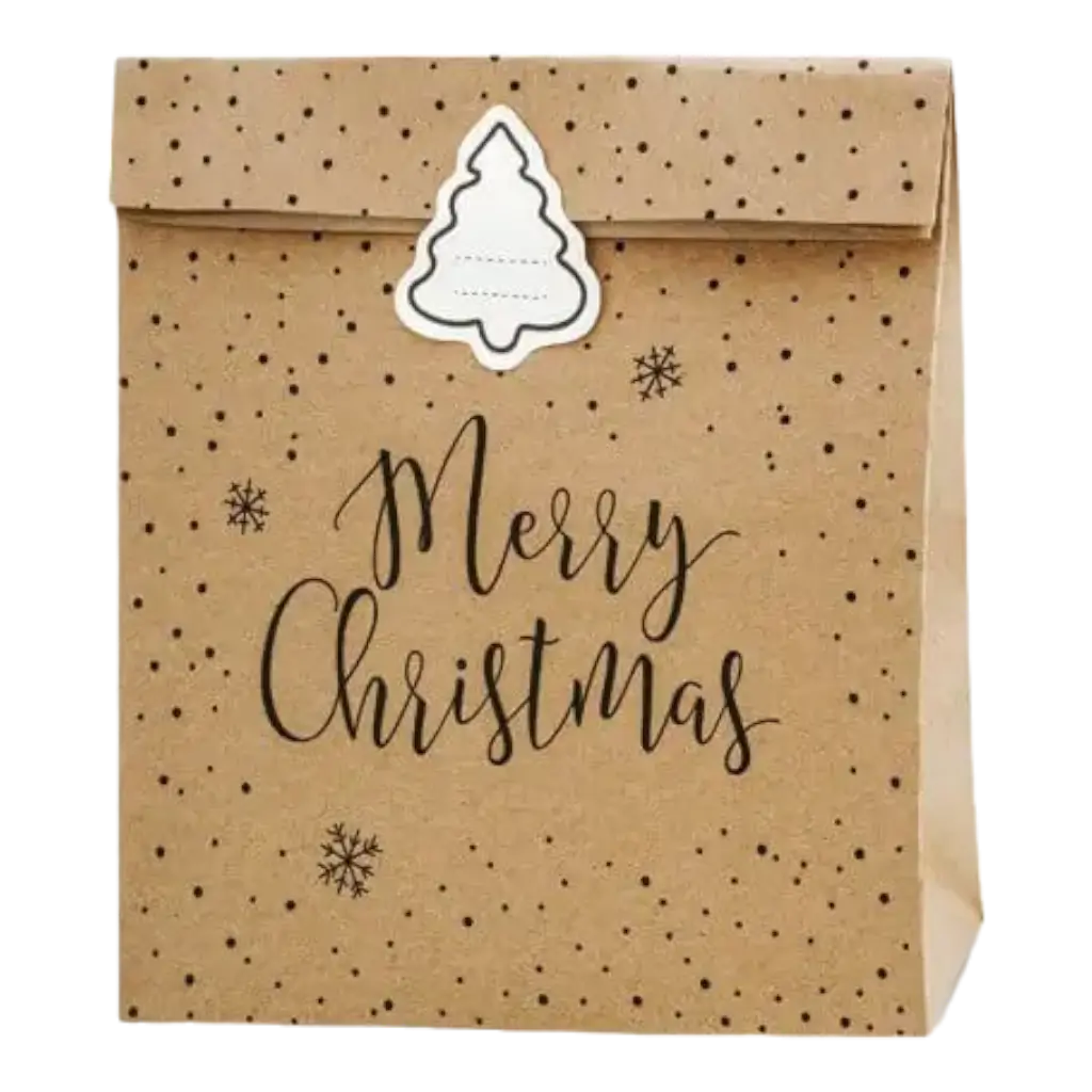 Gavepose i kraftpapir med glædelig jul (3 stk.)