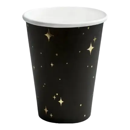 Sæt med 6 sorte glas med guldmønster