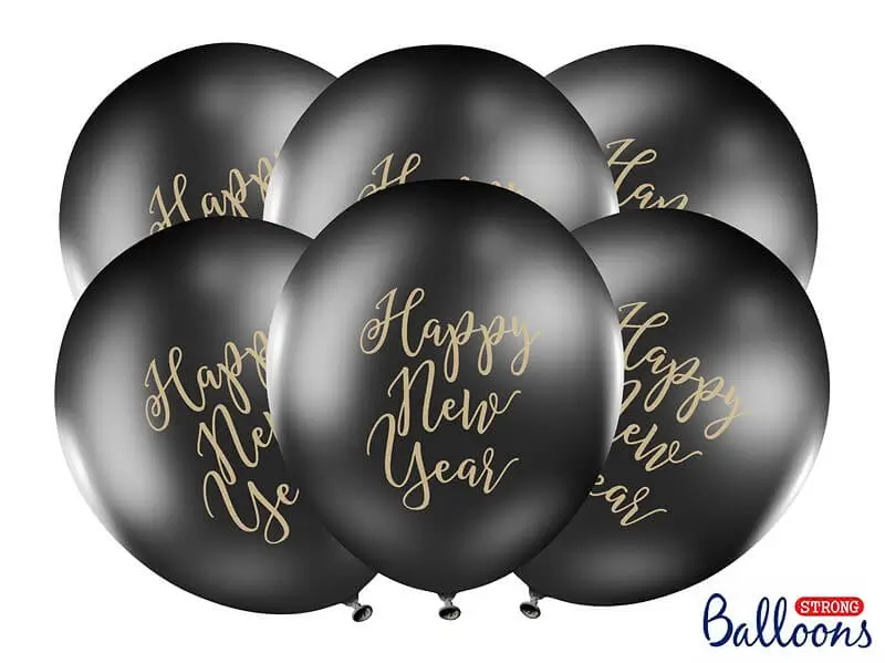 Sæt med 6 sorte lykkebringende nytår-balloner
