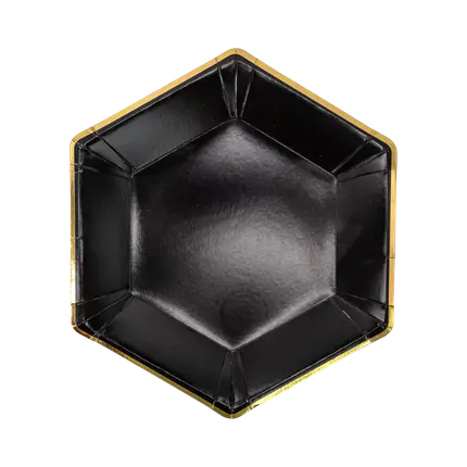 Sort tallerken med guldkant (sæt med 6 stk.)