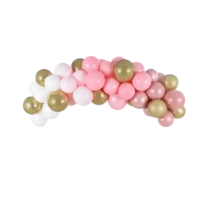 Halv ballonbue i lyserød, hvid og guld