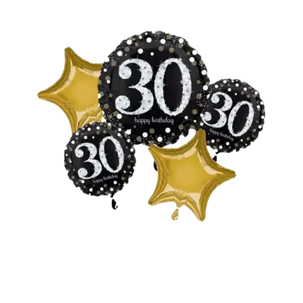 Buket med 5 fødselsdagsballoner 30 år