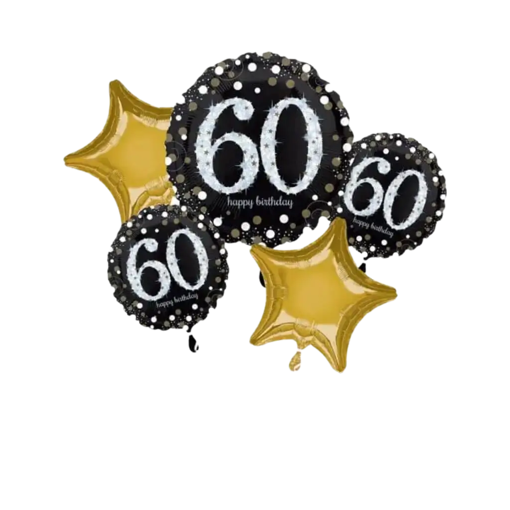 Buket med 5 fødselsdagsballoner 60 år