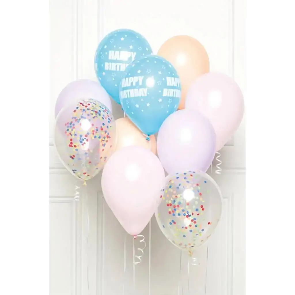 10 blå Happy Birthday-balloner