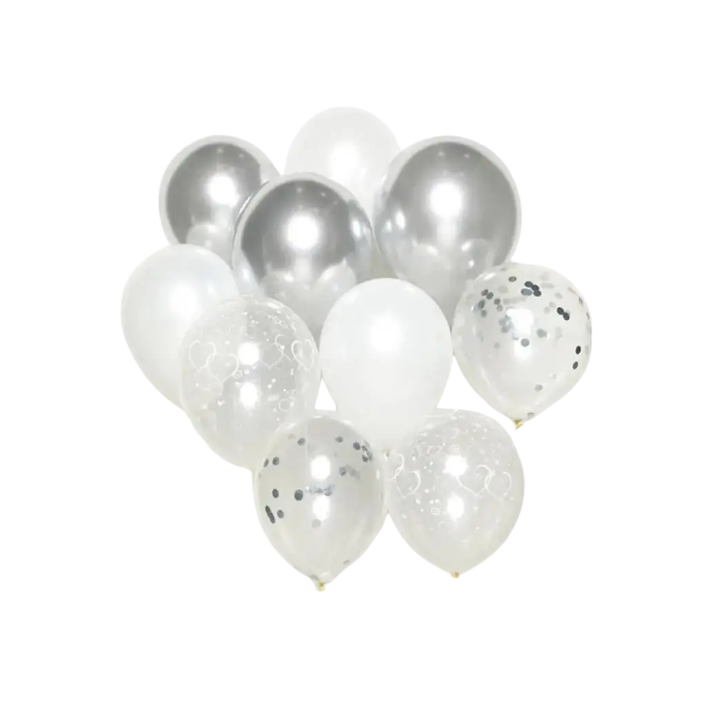 Sæt med 10 balloner med sølv tema
