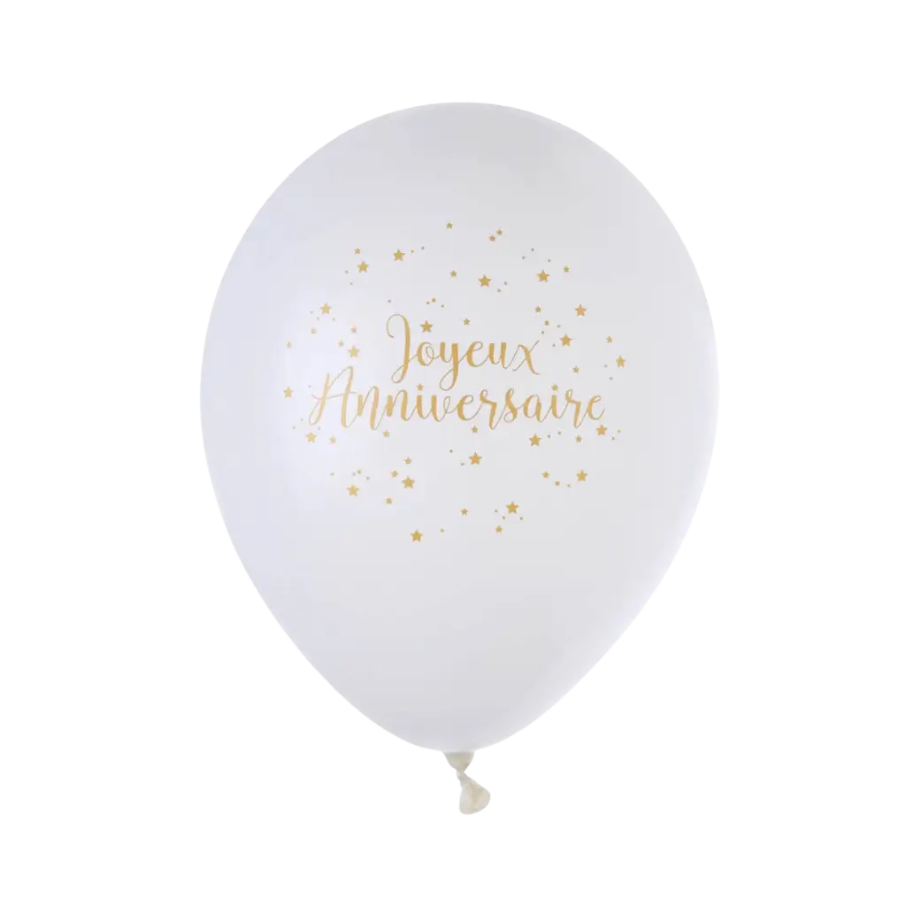 Happy Birthday Ballon Metallic White (sæt med 8)