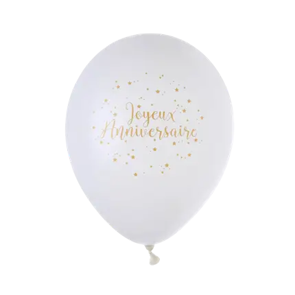 Happy Birthday Ballon Metallic White (sæt med 8)