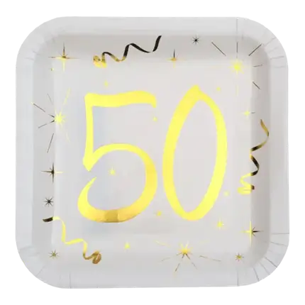 Kvadratisk tallerken Hvid/Guld 50 år (sæt med 10)