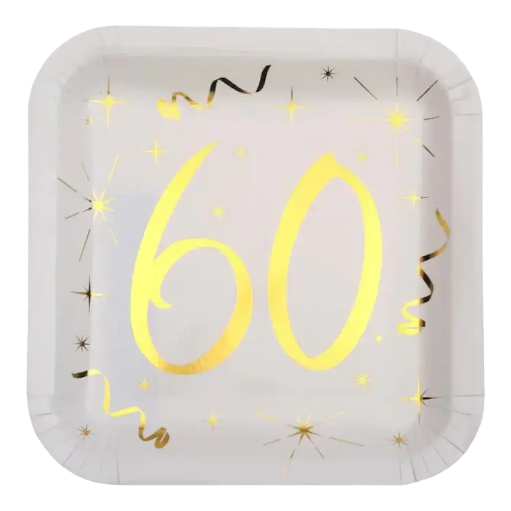 Kvadratisk tallerken Hvid/Guld 60 år (sæt med 10)