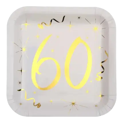 Kvadratisk tallerken Hvid/Guld 60 år (sæt med 10)