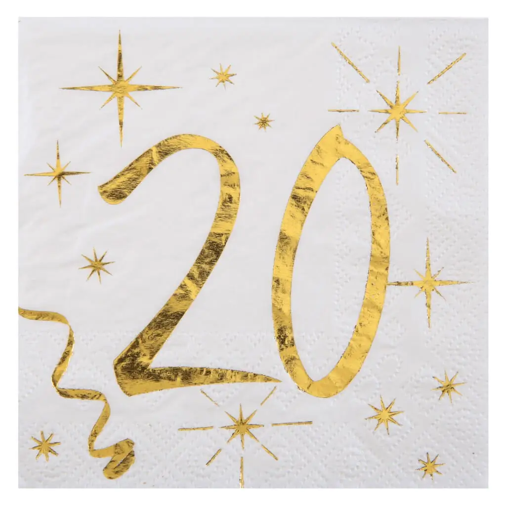 Papirhåndklæde hvid/guld 20 år (sæt med 20)