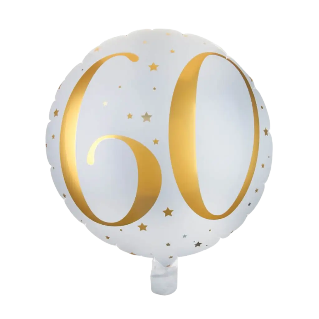 Ballon Hvid/Guld 60 år ø45cm