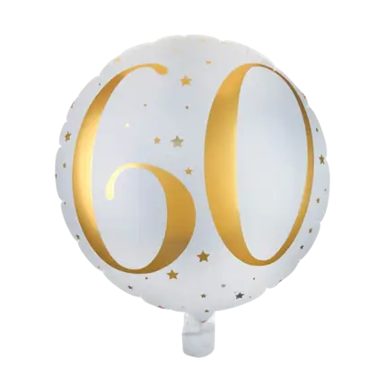 Ballon Hvid/Guld 60 år ø45cm