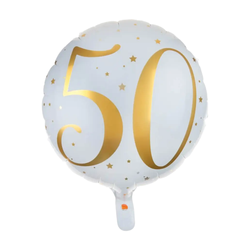 Ballon Hvid/Guld 50 år ø45cm
