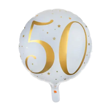 Ballon Hvid/Guld 50 år ø45cm