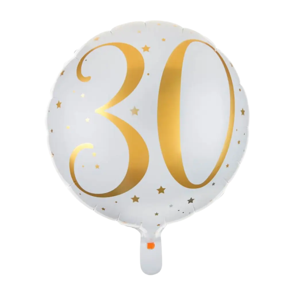 Ballon Hvid/Guld 30 år ø45cm