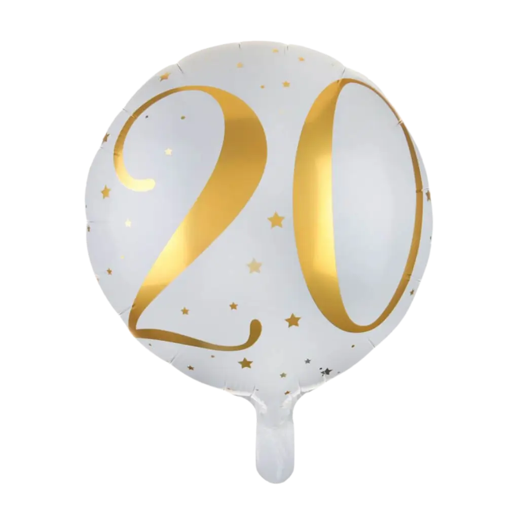 Ballon Hvid/Guld 20 år ø45cm