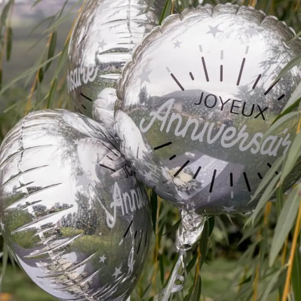 Happy Birthday Ballon sølv metallic ø45cm