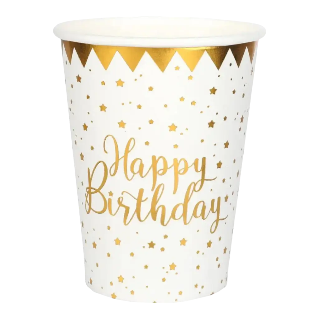 Happy Birthday Cup guld/hvid (sæt med 10)