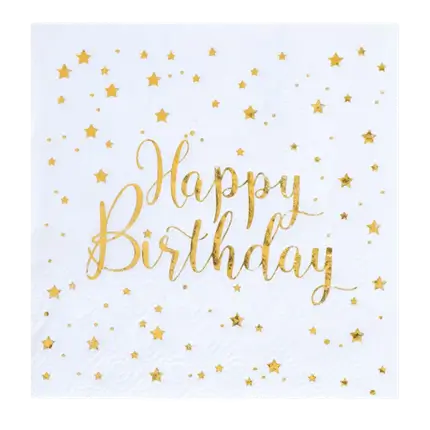 Happy Birthday-håndklæde hvid/guld (sæt med 20 stk.)