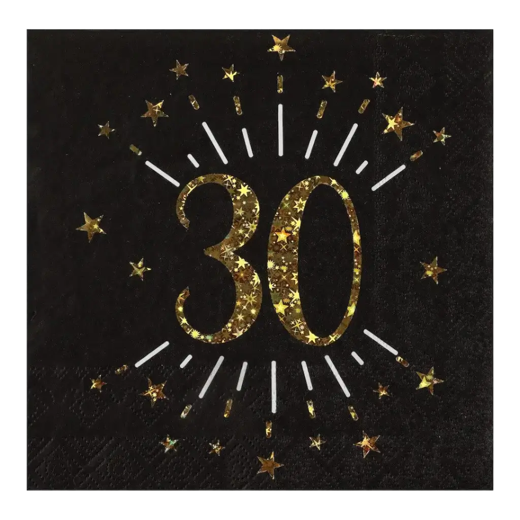 Papirhåndklæde 30 år Sort/Guld (sæt med 10 stk.)