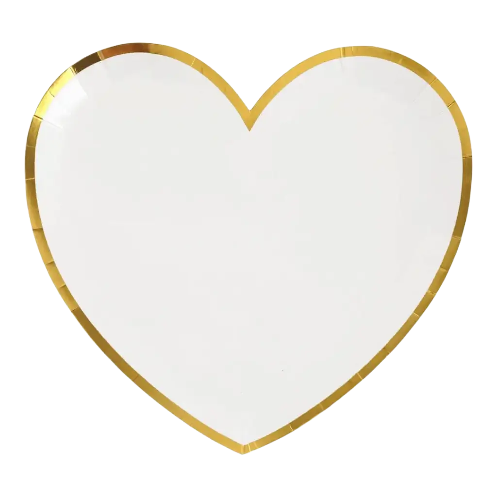 Hjerteformet tallerken hvid/guld (sæt med 10 stk.)