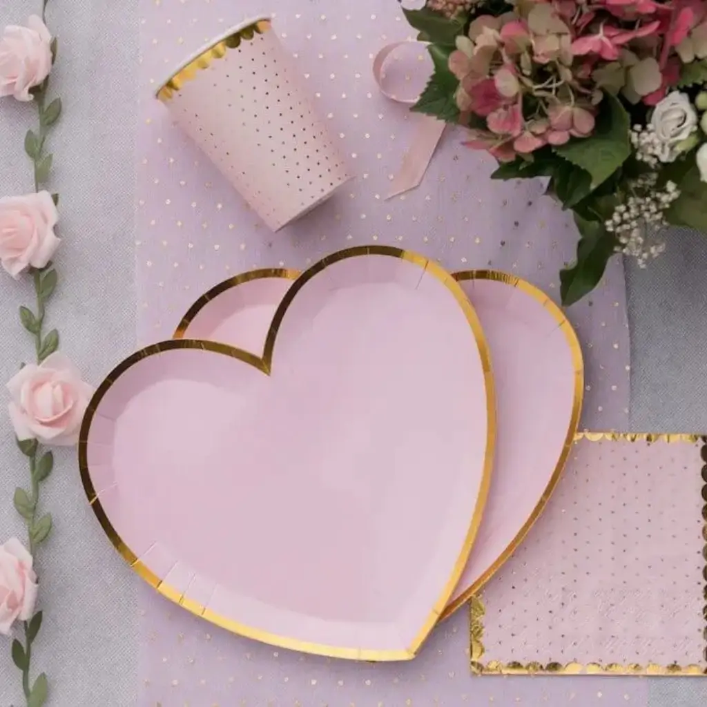 Hjerteformet tallerken Pink/Guld (sæt med 10)