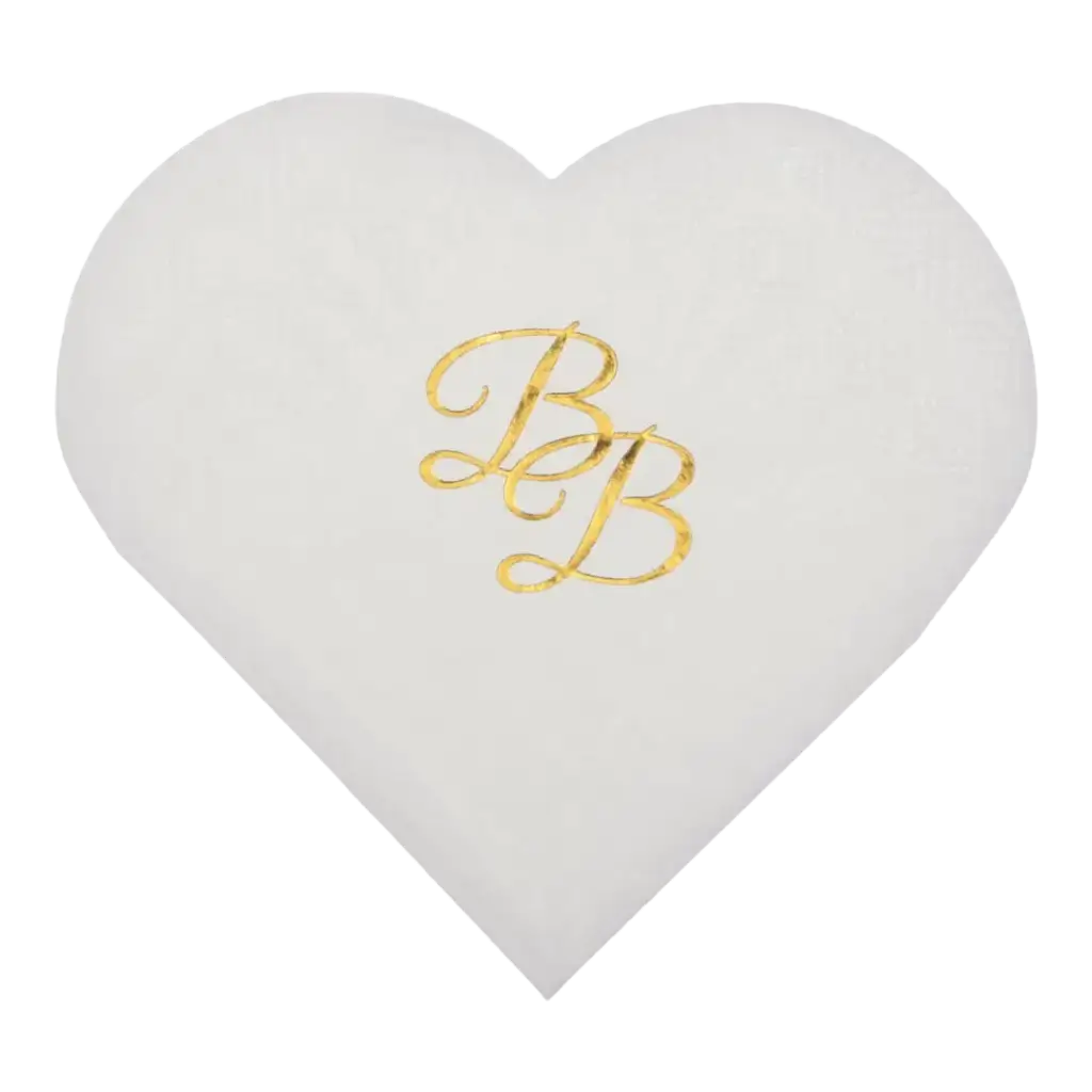 Hvidt hjertehåndklæde med BB-indskrift i guld (sæt med 10 stk.)