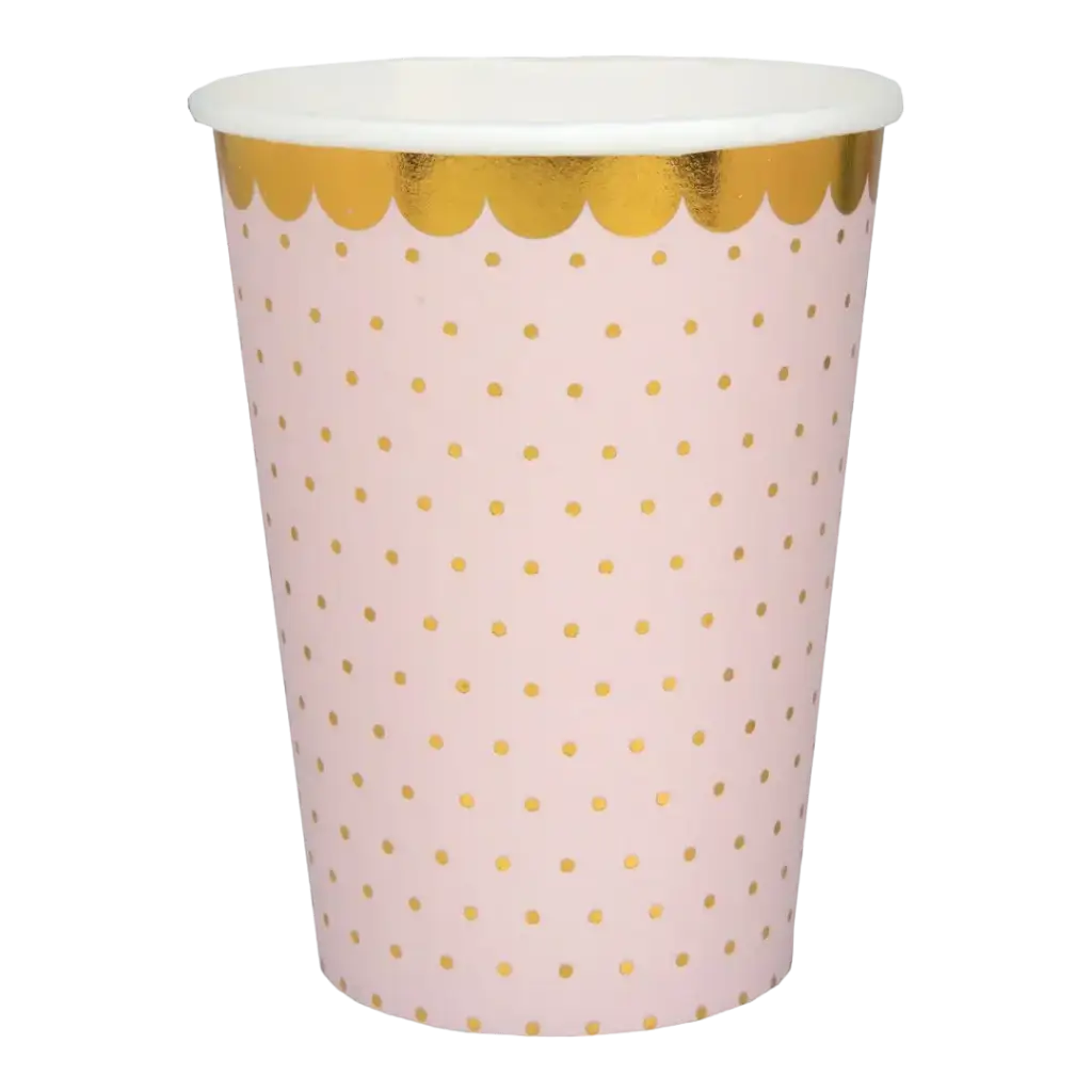Lyserød kop med guldprikker og forgyldning (sæt med 10 stk.)