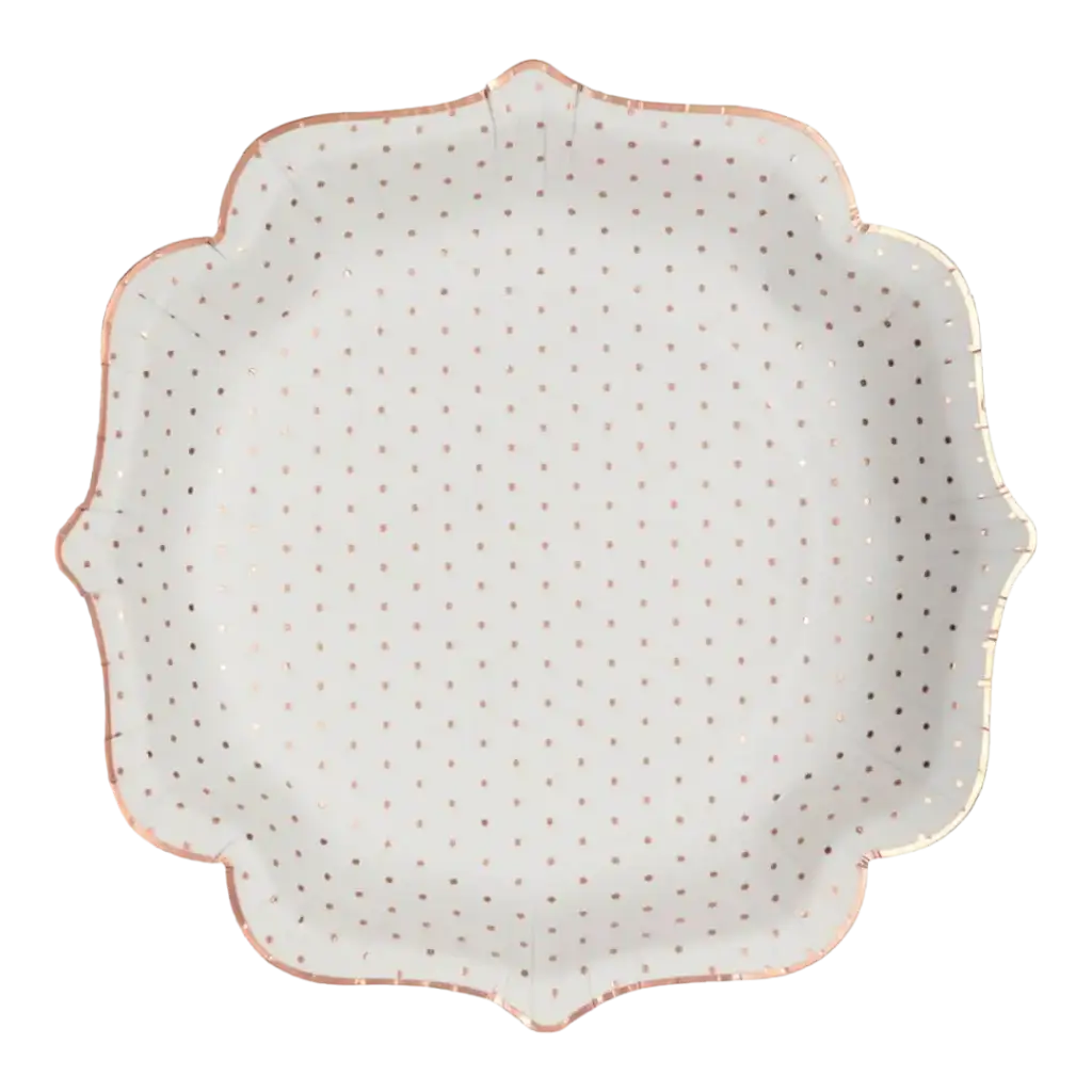 Original hvid tallerken med rosaguld prikker (sæt med 10)