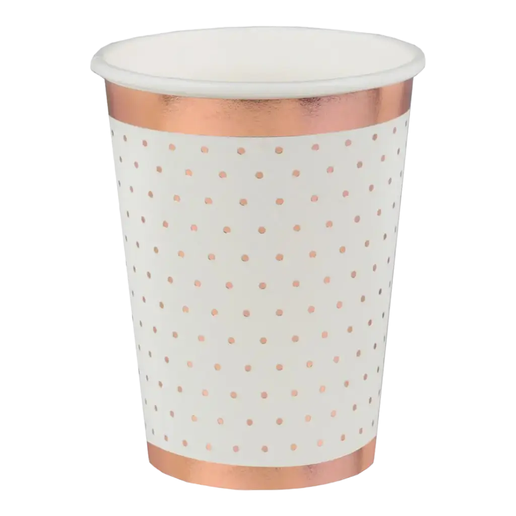 Hvid kop med polkaprikker og rosa guldforgyldning (sæt med 10 stk.)