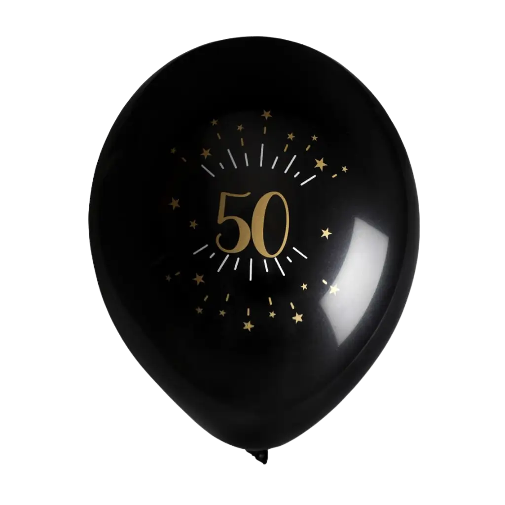 50 års ballon sort guld (sæt af 8)