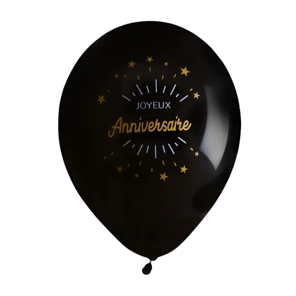 Tillykke med fødselsdagen Ballon sort/guld (sæt med 8)