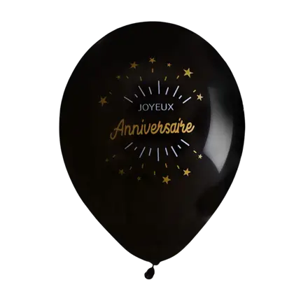 Tillykke med fødselsdagen Ballon sort/guld (sæt med 8)