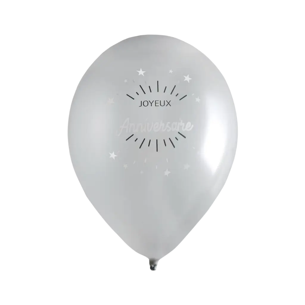 Tillykke med fødselsdagen Ballon sølv metallic (sæt med 8)