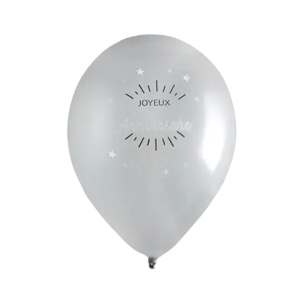 Tillykke med fødselsdagen Ballon sølv metallic (sæt med 8)