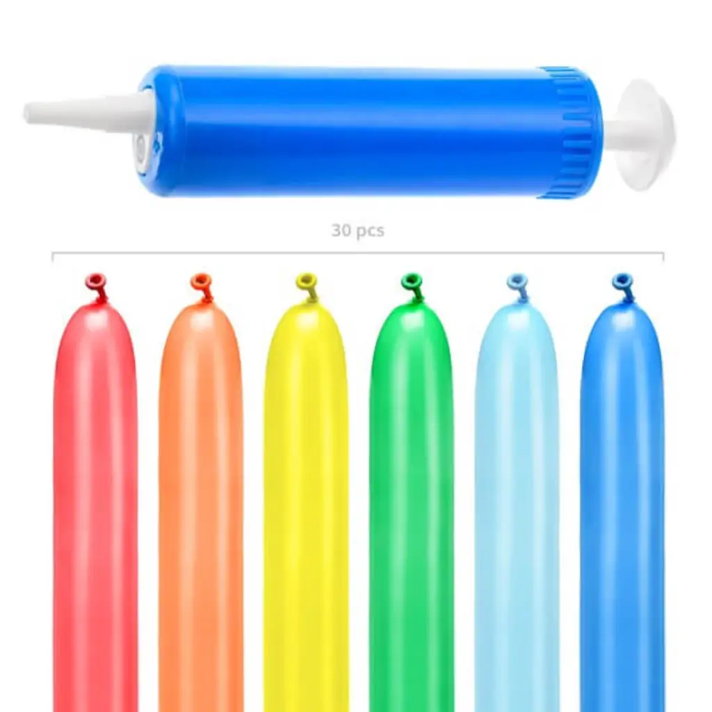 Sæt med 30 pastelfarvede modelleringsballoner + pumpe
