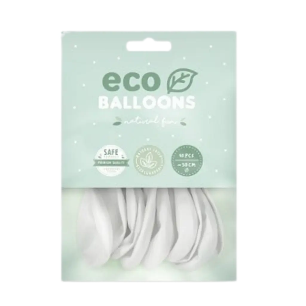 Pakke med 10 hvide, biologisk nedbrydelige balloner