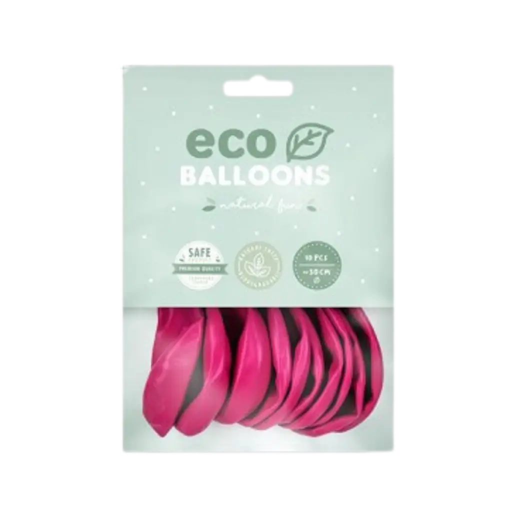 Pakke med 10 mørkerøde, biologisk nedbrydelige balloner i mørk pink