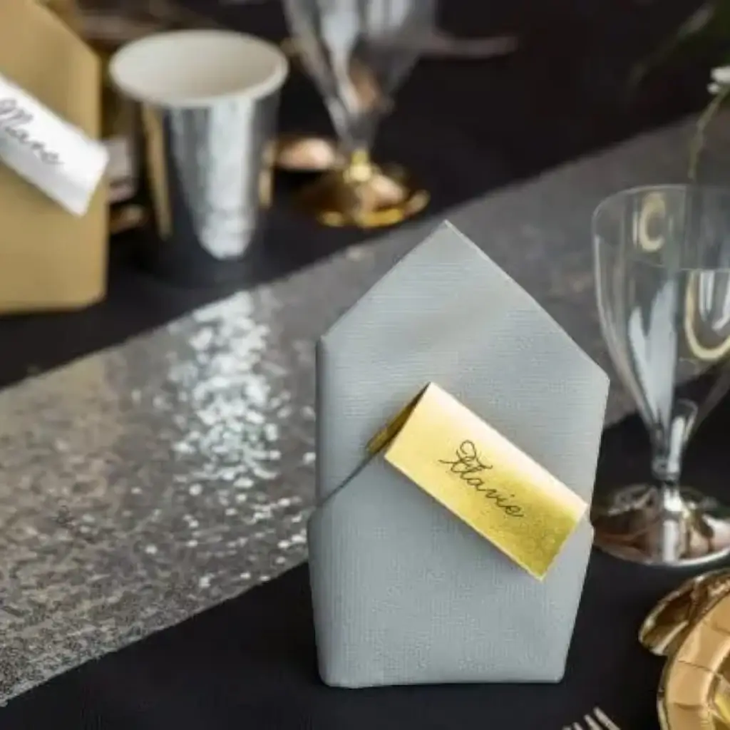 Rektangulært bordkort i metallic guld - sæt med 10 stk.