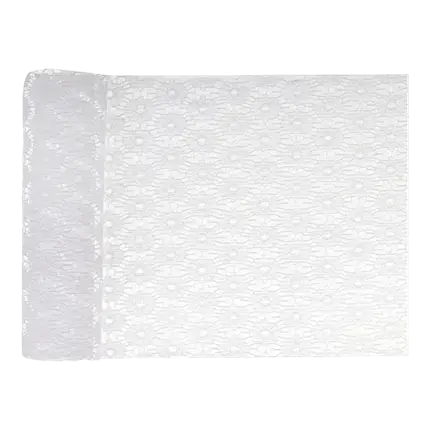 Hvid blondeblomst-bordløber - 3m*18cm