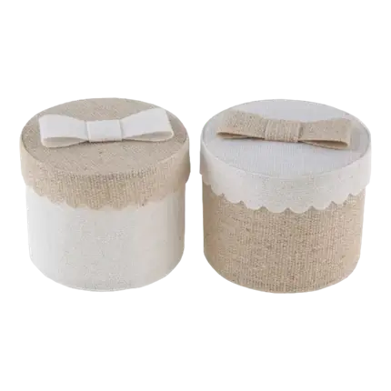 Rund juteæske - ø 5 x 5 cm - sæt med 4 stk.