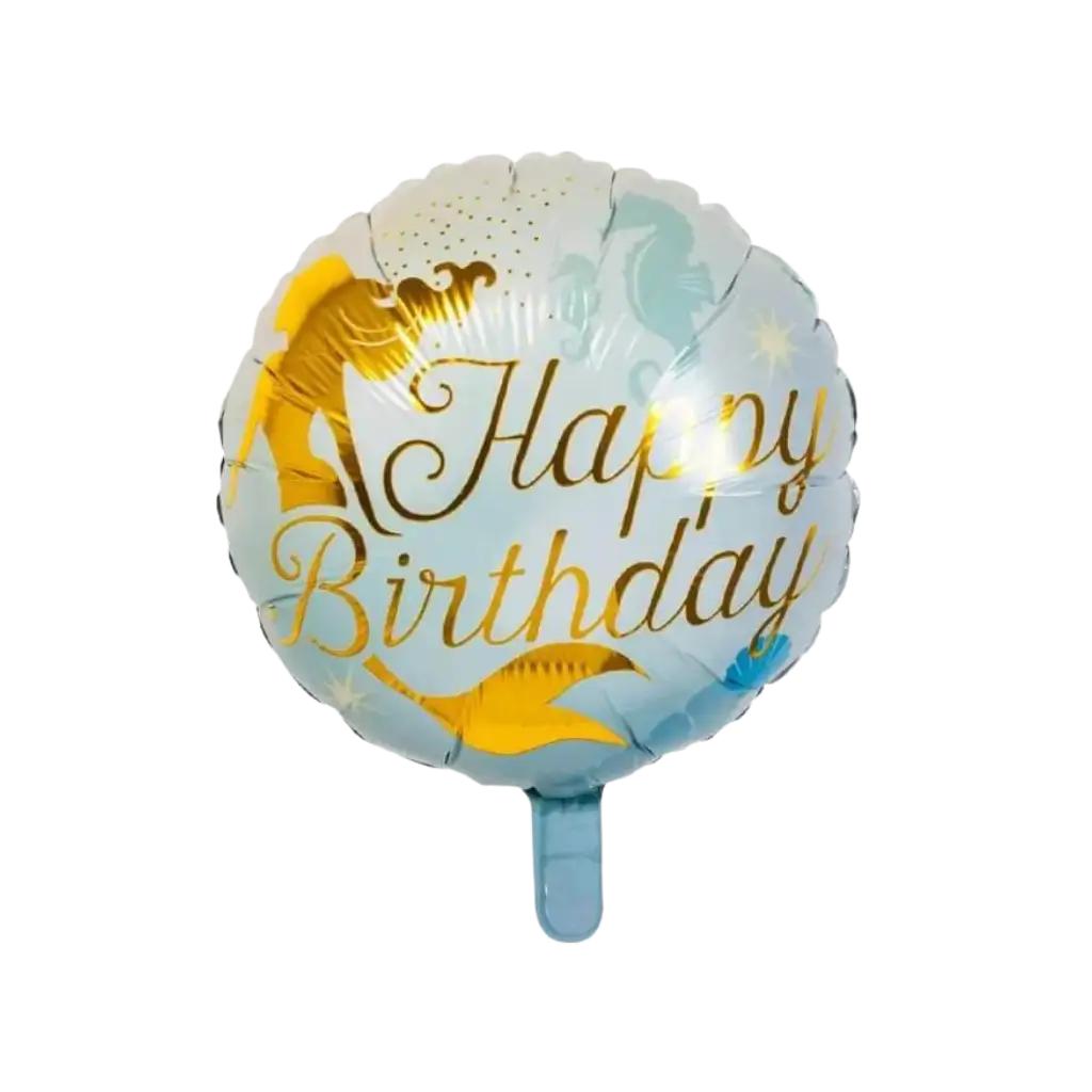 Havfrue Happy Birthday Ballon blå og guld