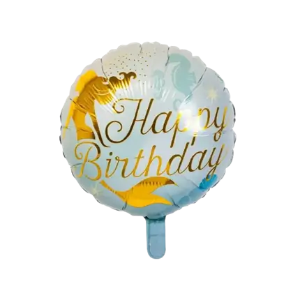 Havfrue Happy Birthday Ballon blå og guld