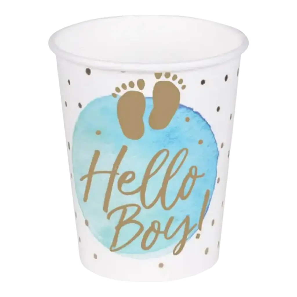 Papirkop "Hello Boy" blå (sæt med 10 stk.)